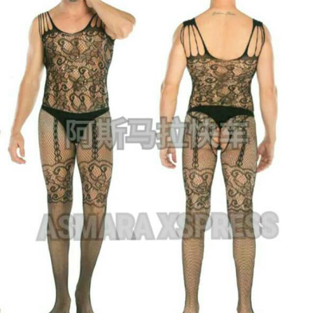 AF - Stocking Full Body Jaring Renda Karet Elastis Pria Wanita - Black