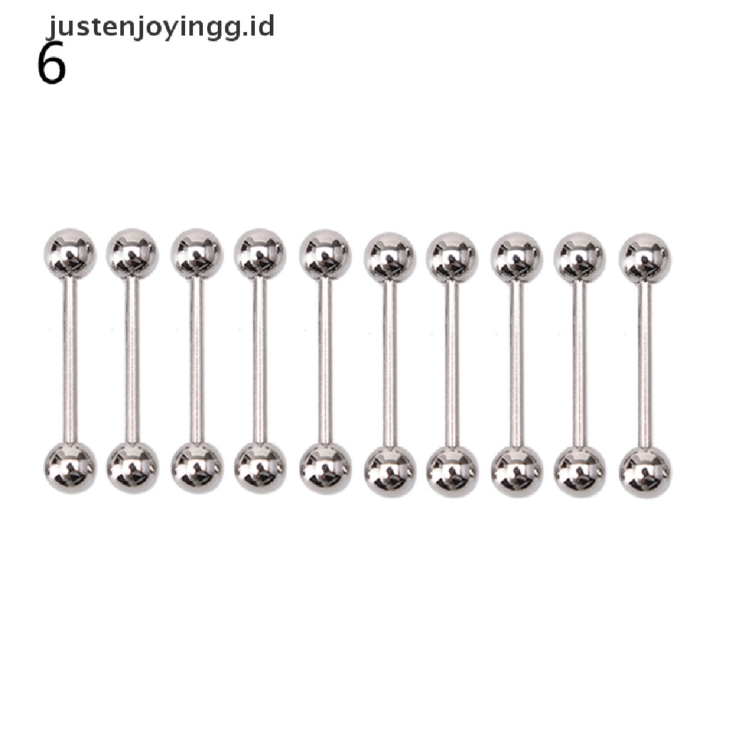 10 Pcs Cincin Tindik Lidah Puting Bentuk Barbel Bahan Stainless Steel