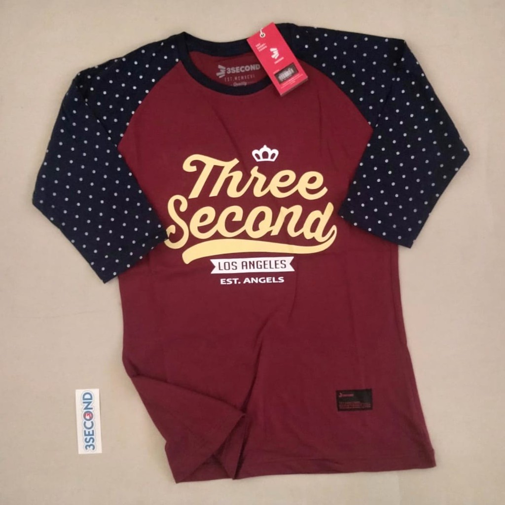 Kaos 3second Cewek Tshirt Raglan Distro Free Stiker Baju Wanita Lengan Motif Fullprint Warna