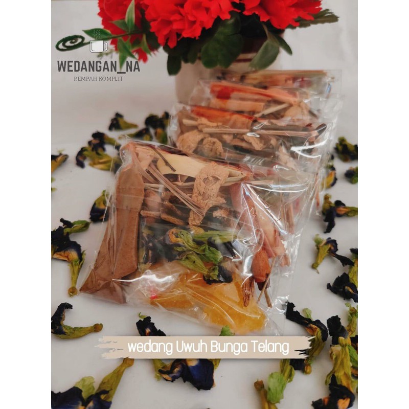 

Wedang Uwuh Bunga Telang Komplit 1 pack isi 10pcs + gula batu cetak