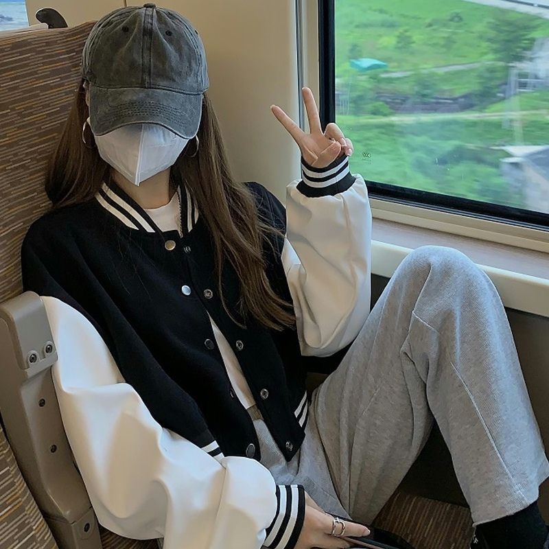 Vallina Varsity Cropped Base Ball Two Tone Jacket | Jaket Baseball Wanita Crop Bahan Fleece Tebal Premium Outer Varsity Polos Korean Style-4