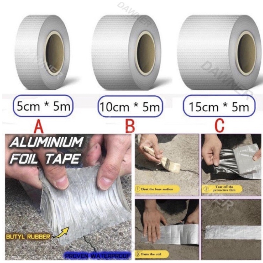 Lakban Anti Bocor Lem Anti Air Aluminium Foil Butyl Super Waterproof Tape Tambal Silver