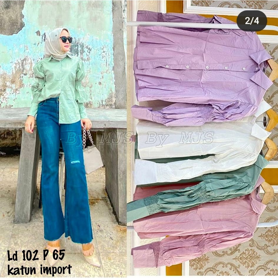 atasan katun import tangan kerut mjs