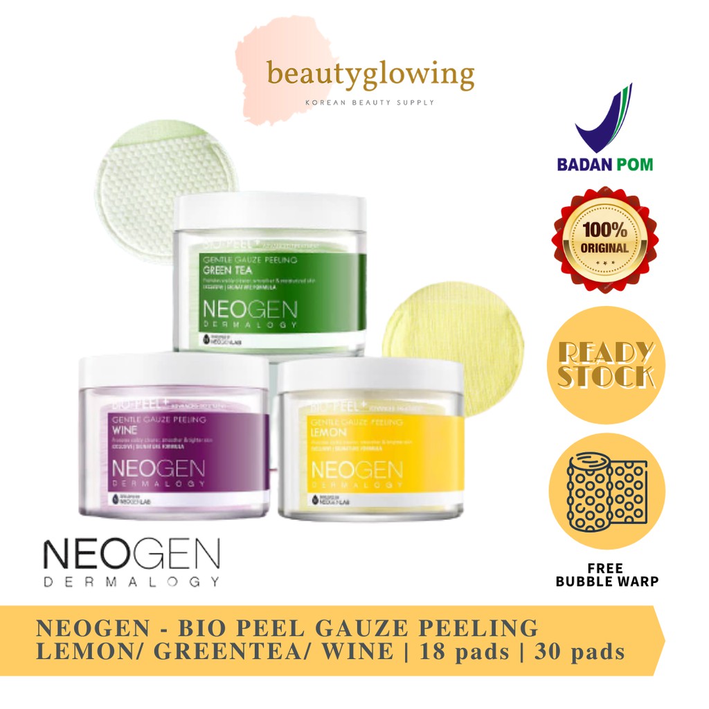 [BPOM] NEOGEN Dermalogy - Bio Peel Gauze Peeling Lemon / Wine / Green Tea 18 / 30 Pads