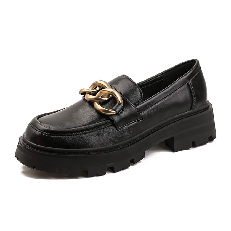 Sepatu Docmart Loafer Black Dof / Fashion Rante Gold Premium C 0199