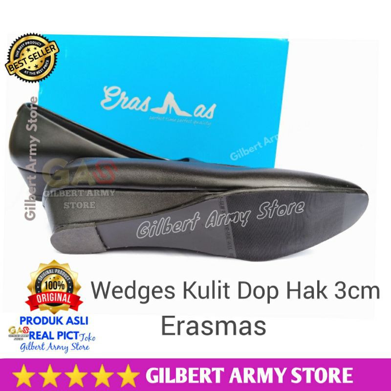 Sepatu pdh persit Asli ORI  ERASMAS  wedges hak 3cm  security,pns guru dinas kantor Murah Gilbert Army Store