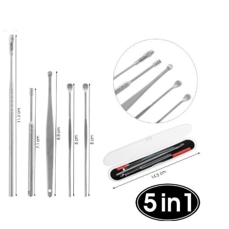 Alat Pembersih Telinga Set 5 In 1 Korek Kuping Stainless Steel Earpick