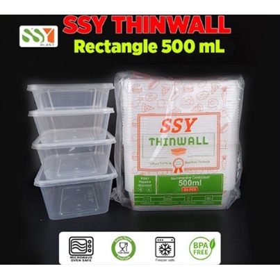 10 Pcs Thinwall Rectangle 500 ml Kotak Makan Plastik Thin Wall