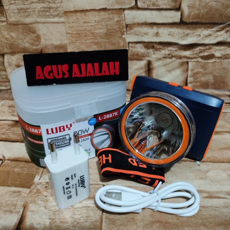 Luby 2887L senter kepala rechargeable super terang 20 Watt 7000mah tahan 50jam 100% original led put