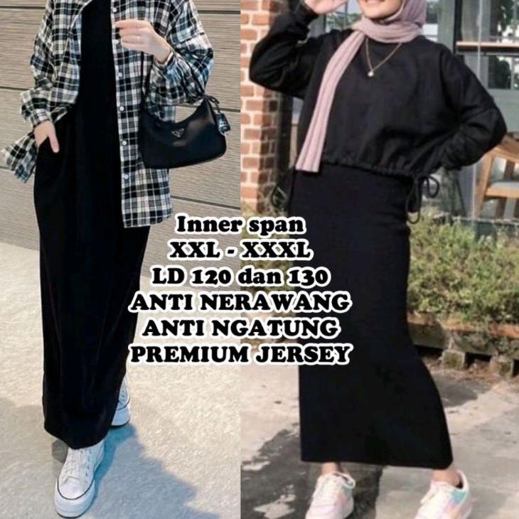 Menarik.. Inner Span Jumbo Dress Tanpa Lengan XXL Jersey Jumbo Ld 120-130 Gamis Span