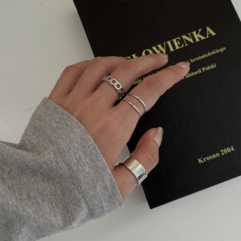 3pcs / Set Cincin Model Terbuka Lapisan Ganda Dapat Disesuaikan Gaya Hip Hop Punk Untuk Wanita