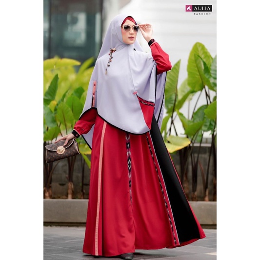 SET GAMIS AULIA NEW ATSUKA RASPBERRY SETELAN HIJAB SYARI BAJU BUSANA MUSLIM WANITA BAHAN NIRMALA WAR