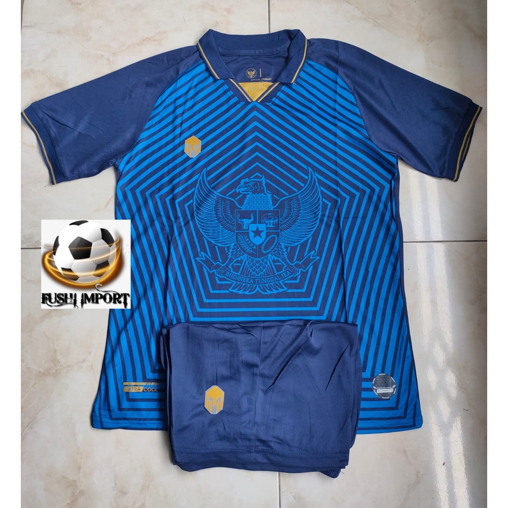 Setelan Jersey Futsal Timnas Hitam Putih Biru Fullset Satu Set Grade Ori