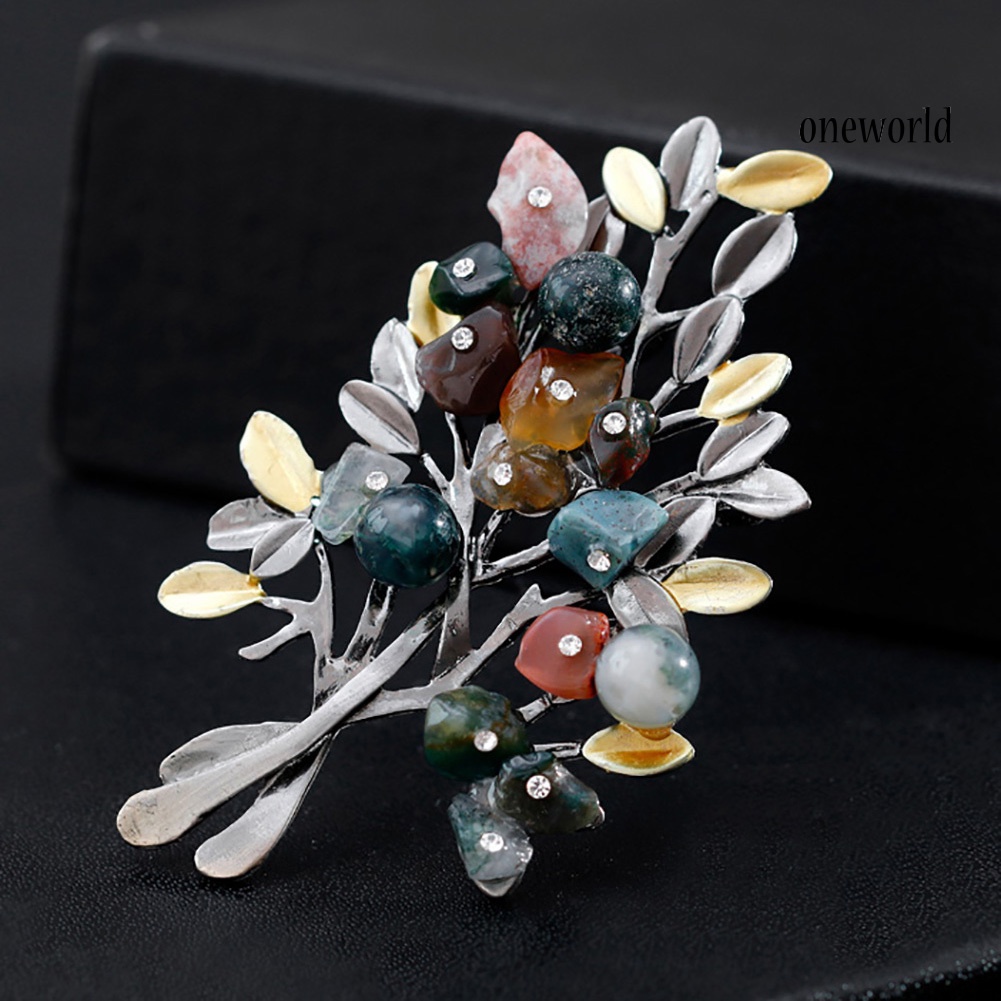 OW@ Colorful Leaves Rhinestone Brooch Pin Shirt Decor Women Jewelry Party Gift