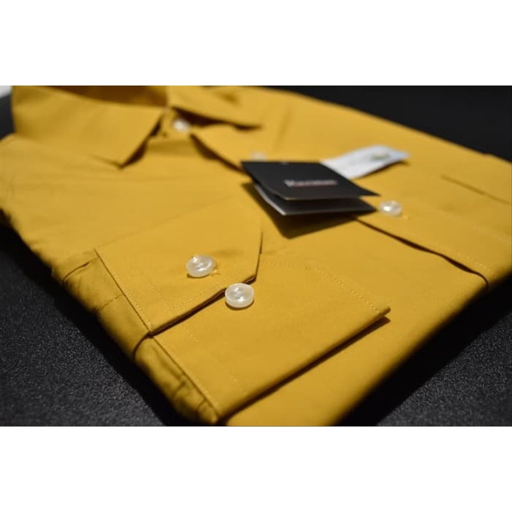 Lesta Langgeng Kemeja Formal Pria Standard Bahan Kain Katun Warna Mustard Polos Lengan Panjang