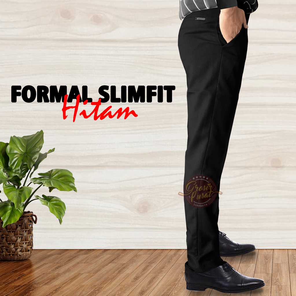 Celana Kerja Panjang Formal Slim Fit Kantor Pria Hitam 27 - 38