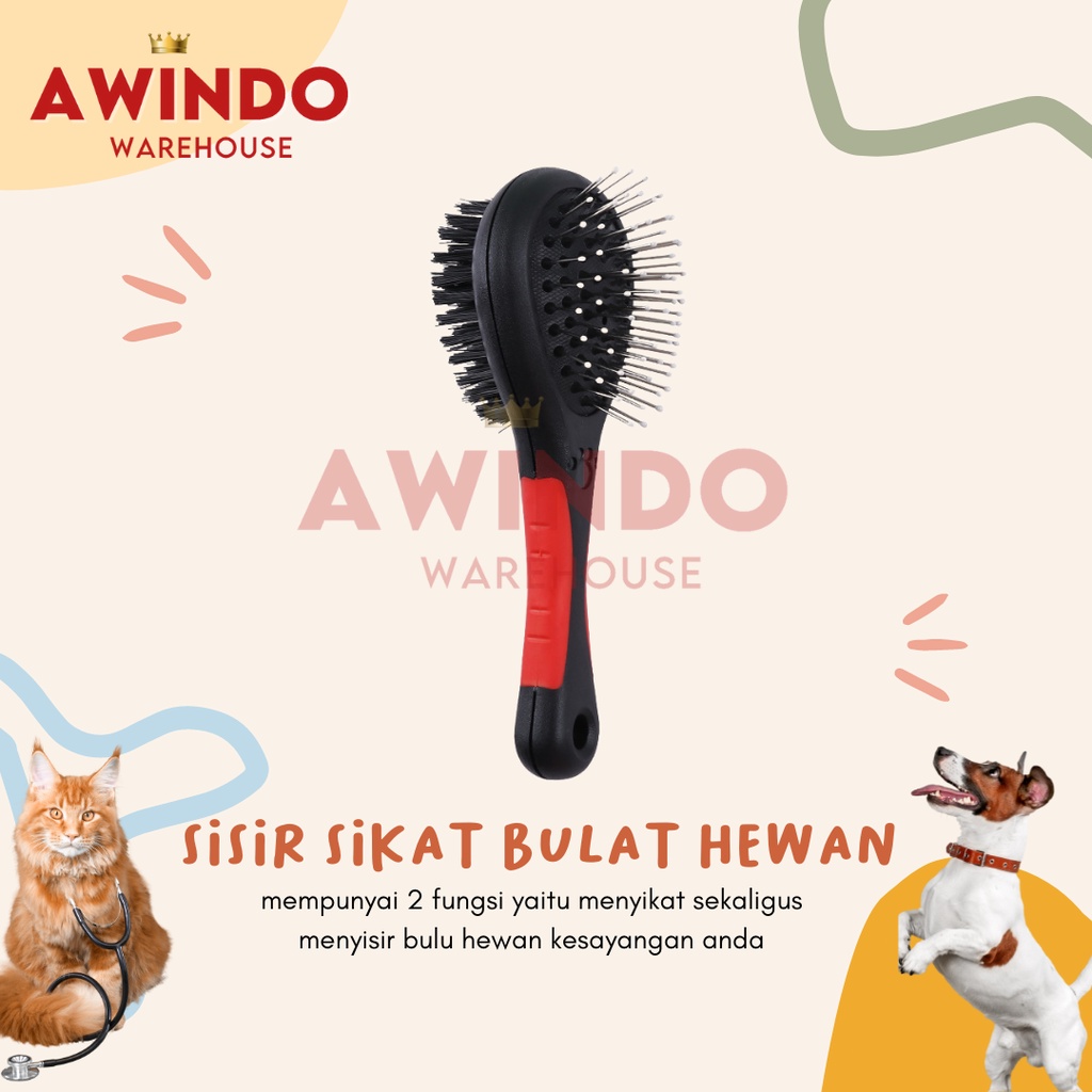 SISIR SIKAT BULAT - Sisir Sikat Hewan Kucing Anjing Kelinci Pet Grooming Brush