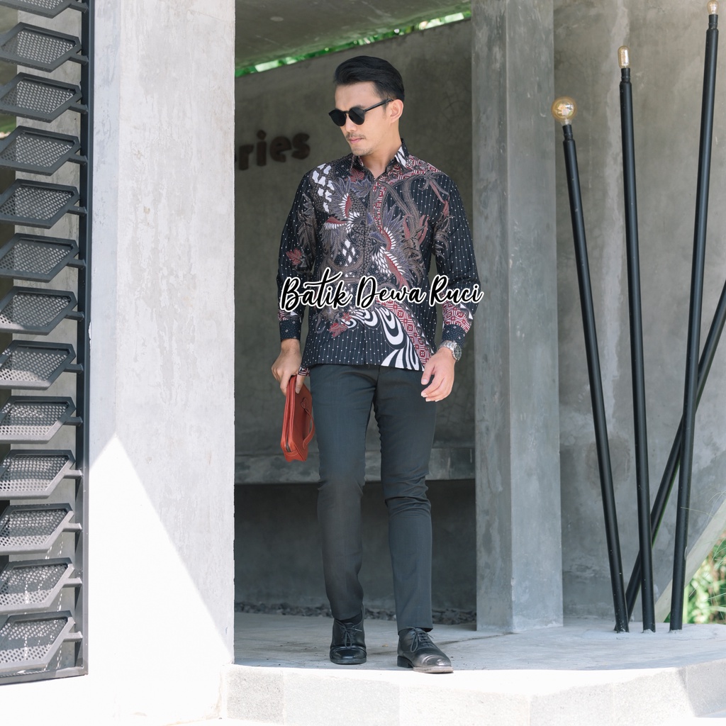 Kemeja Batik Hitam RONGGOLAWE HITAM Full Furing Bahan Katun Halus High Quality