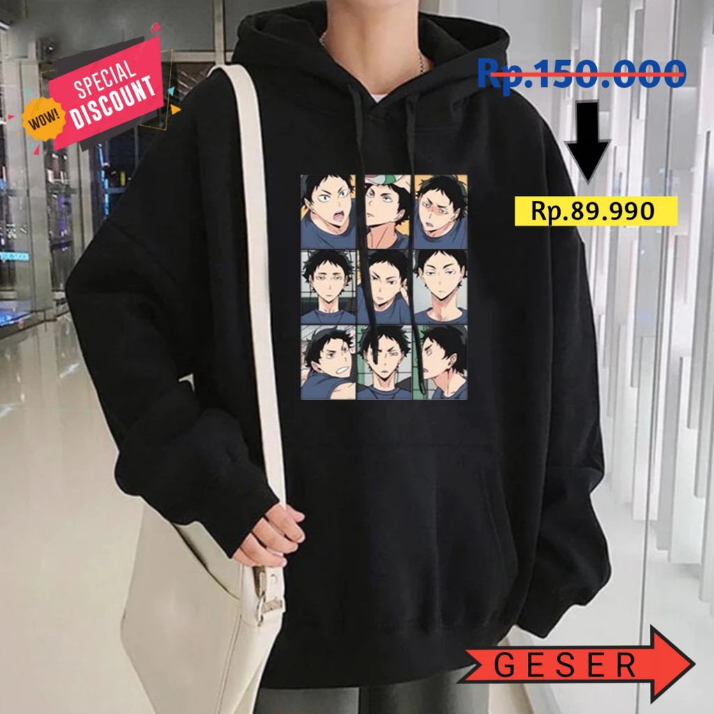Hoodie Pria Wanita Anime Jaket Fashion Atasan Hitam L