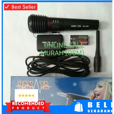 Nakata original Mic Wireless kabel Single mik wireles cable pro karaoke mikrophone microphone audio sound vokal vocal professional panggung dj studio asli  BISA DIGUNAKAN KE SEGALA ALAT AUDIO single  Microphone Nakata NK-308 Dua fungsi  Bahan PVC  kelengk