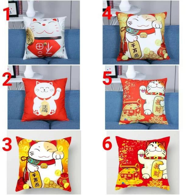 Sarung Bantal Maneki Neko Kado Imlek Murah Dekorasi Imlek Kucing Hoki