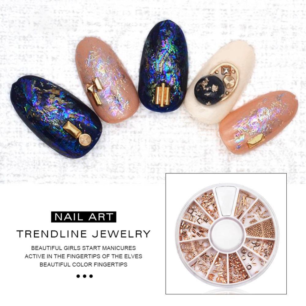 Timekey Hiasan Kuku 3D Aneka Bentuk Warna Rose Gold Untuk Nail Art DIY A9K2