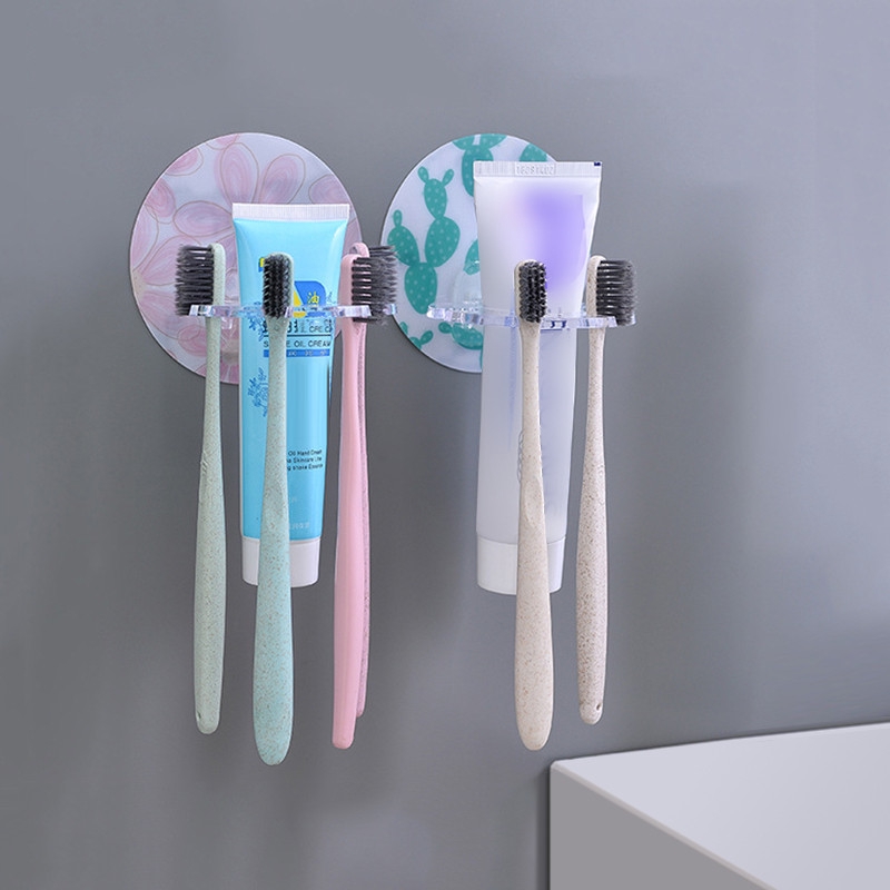 1Pc Plastic Toothbrush Holder / Self Adhesive Wall-mounted Toothbrush Hanging Rack / Multi-card Slot Toothbrush Rack