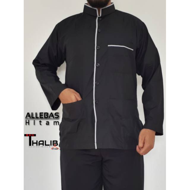 Baju Muslim Koko Allebas Motif Kombinasi Lis Warna Hitam