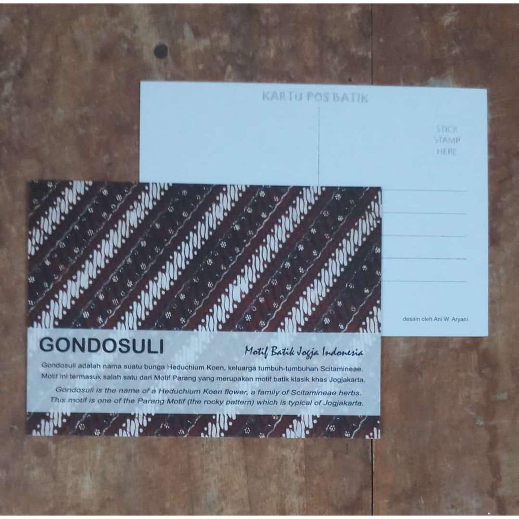 

KARTU POS BATIK POSTCARD MOTIF BATIK GONDOSULI BISA CAMPUR MOTIF LAIN
