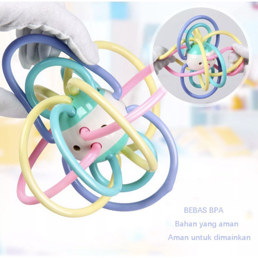 Rattle Teether Baby Bayi Silikon Mainan Anak Bola Lembut Fidget Toys Squishy Pop It Kids Pertumbuhan Gigi Gigit Gigitan