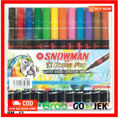 

(BISA COD) brushpen bm-12 / brush pen snowman / snowman stationary / spidol warna