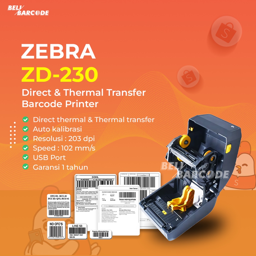 Zebra ZD-230 Barcode Label Printer Cetak Resi Marketplace