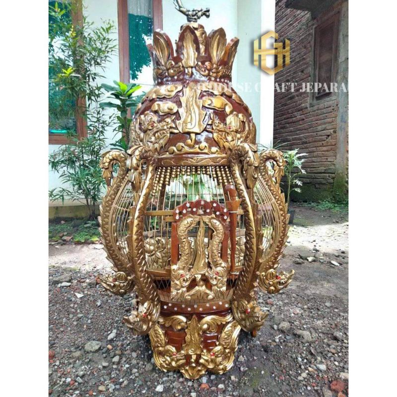 Sangkar Burung Perkutut Raja Ukiran Naga Kayu Jati