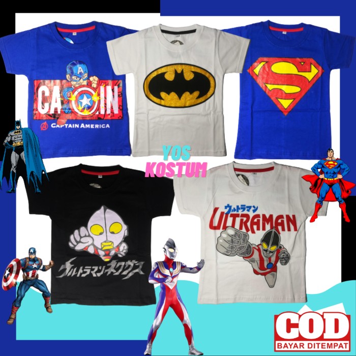 Baju Kaos Anak Laki-Laki Atasan Superhero Cowok Distro Batman Ultraman Superman
