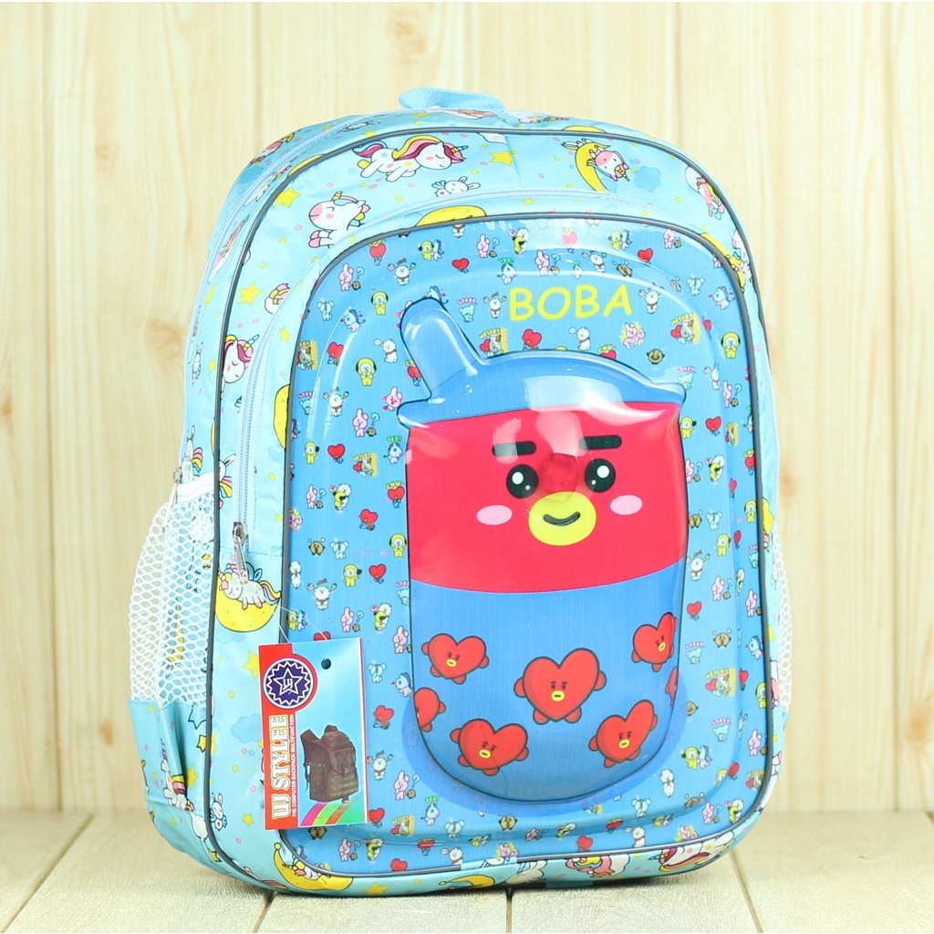 Tas Ransel Anak TK Perempuan Boba Biru Laki Laki Karakter Cewek Cowok Kelas Sekolah PAUD SD Lucu Murah Terbaru Stylish Fashionable Premium