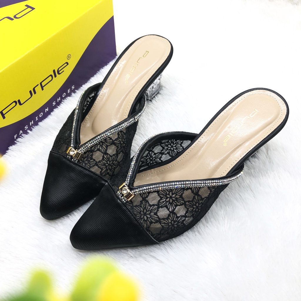 Sandal Heels Kaca Brokat Sonya Series Purple Shoes