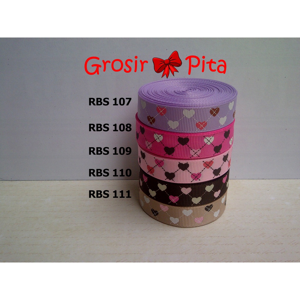 

(25 yard) Pita Grosgrain Motif Love RBS 107,108,109,110,111 | Toko Bahan Craft | Grosir Pita