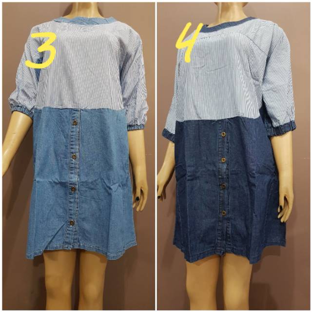 YULI - Atasan Kemeja Jeans Wanita kombinasi Lengan 3/4 (kode 591 )