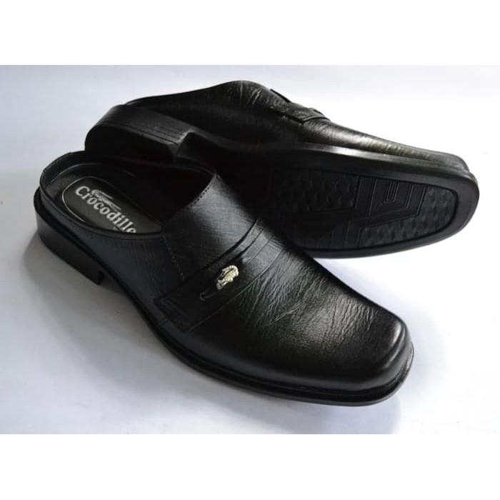 Sepatu sandal selop Kulit Asli pria crocodile A2 Hitam