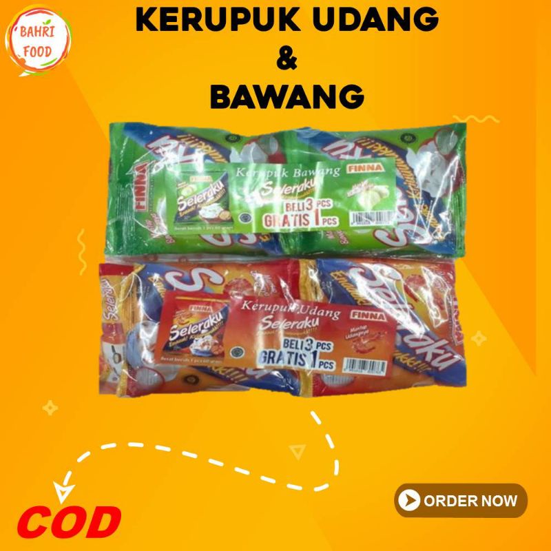 

FINNA KERUPUK UDANG&BAWANG SELERAKU 4X60 GR & Repack 100 Gr