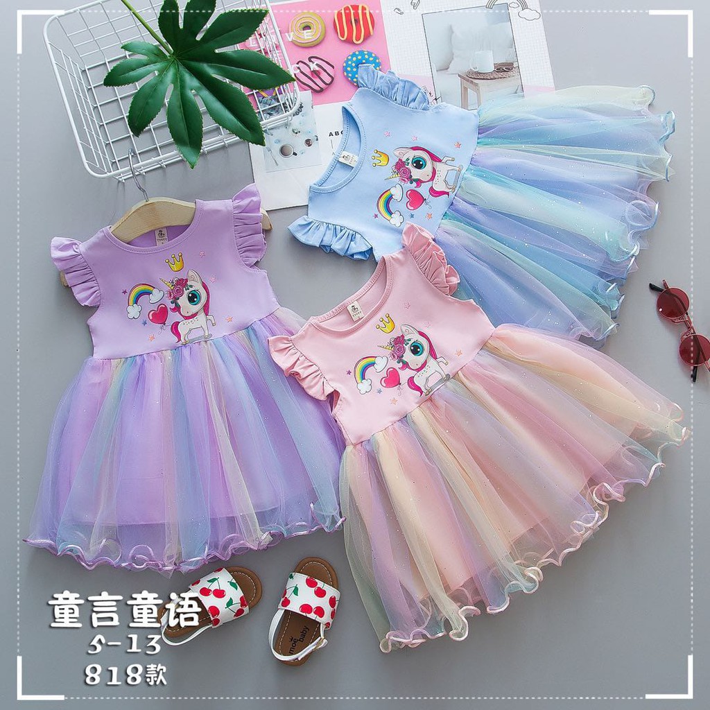 HappyOliver DRESS IMPORT UNICORN FLOW 818 EBV Baju Dress Anak Perempuan Import