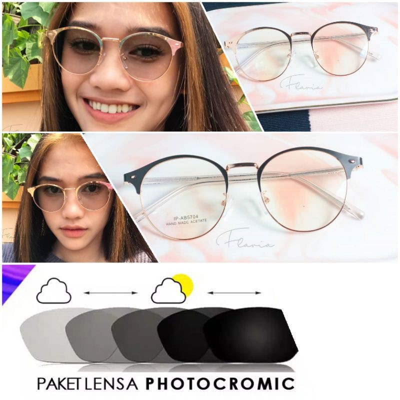 PAKET LENSA PHOTOCROMIC / Frame Kacamata 5704 / Frame Kacamata Cewek / Kaca Mata Trendy Termurah