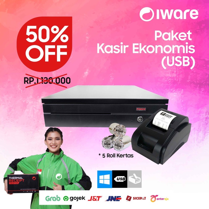 PAKET KASIR PPOB EKONOMIS (CASH DRAWER+PRINTER +KERTAS) USB