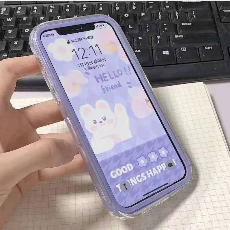 Casing Belakang Desain Shockproof 3 in 1 Warna Permen Transparan Dengan Ring Holder Untuk iPhone