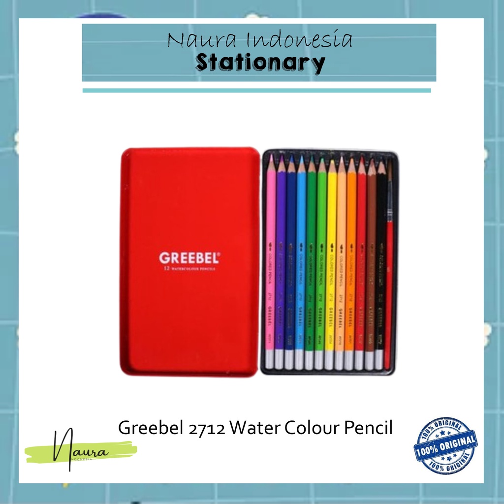 

GREEBEL 2712 Water Colour Pencil 12 warna | pensil warna kaleng | TIN Case 12 Warna