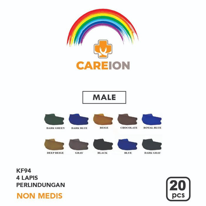 Hot sale CAREION KF94 Masker Rainbow 4 Ply isi 20 Pcs 10 Warna hanya di shopee