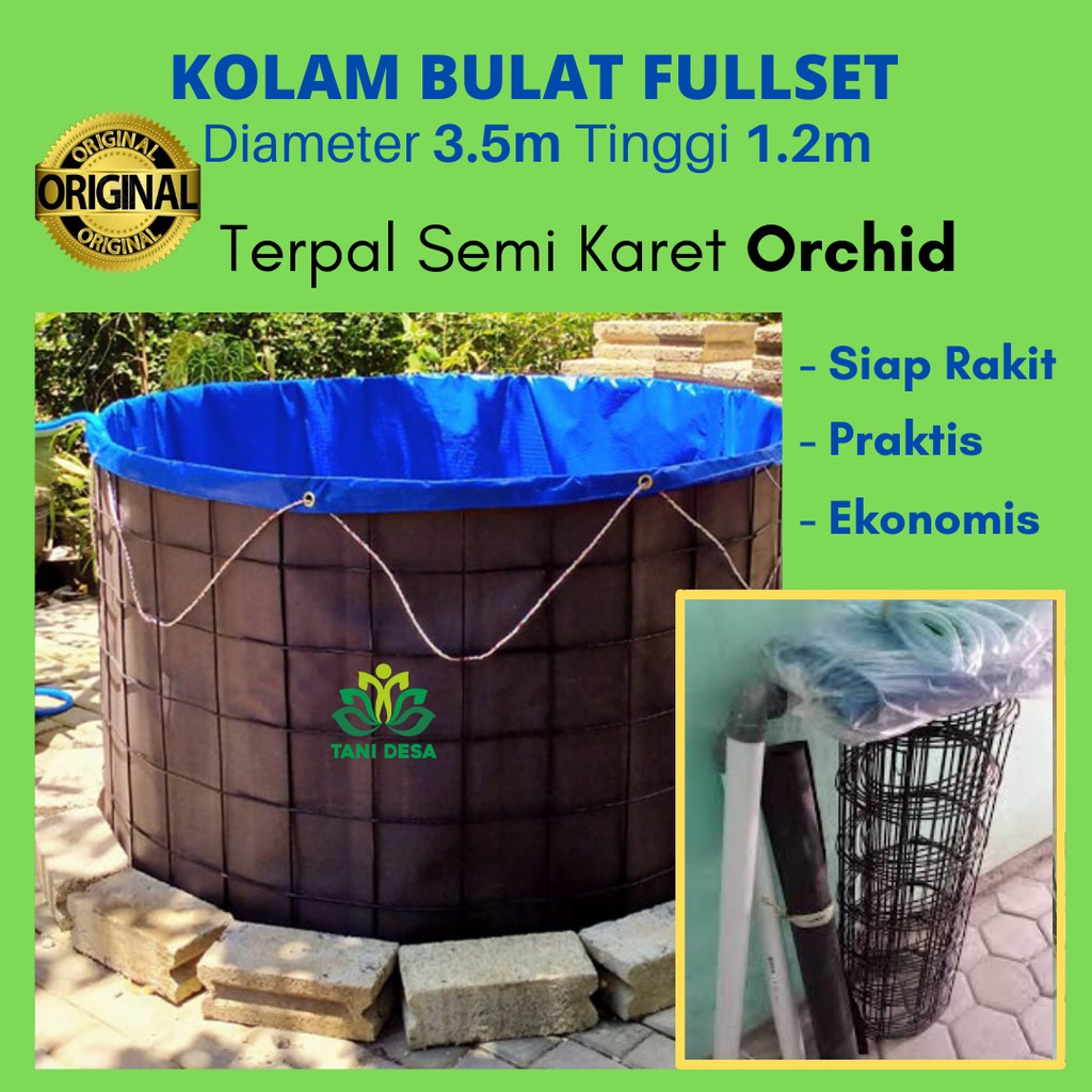 Kolam Terpal Bulat Bioflok fullset Diameter 3,5 m Tinggi 1.2 m tinggal rakit / Kolam Bundar D3,5