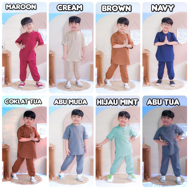 Setelan Baju Koko Adam Anak Bahan Linen Adem / Set Koko Adam Size 12345Y