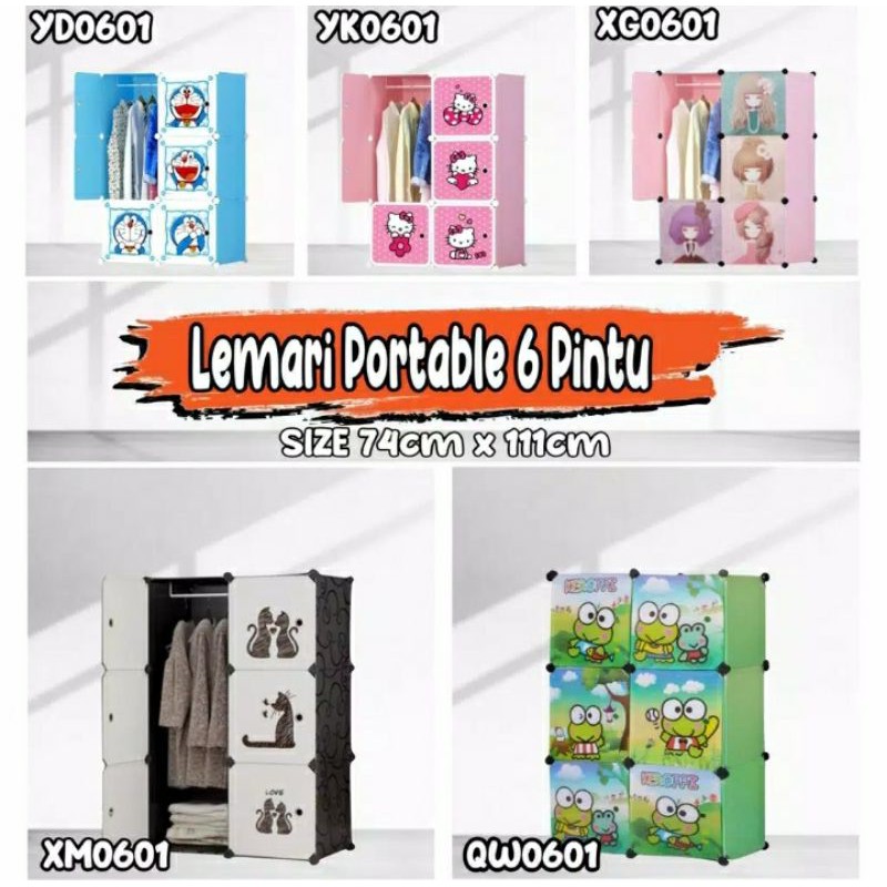 (COD)LEMARI KABINET PORTABLE KARAKTER 6 PINTU