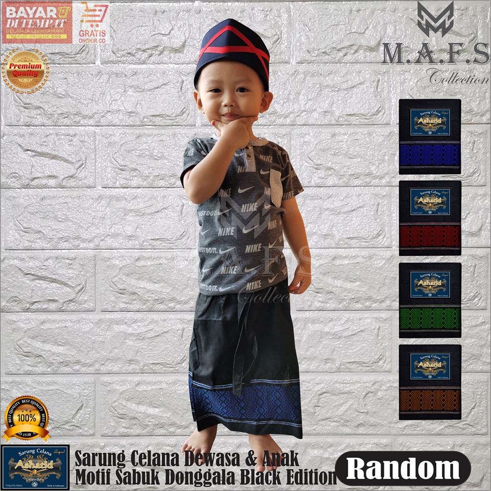 SARUNG CELANA ANAK MOTIF POLOS SABUK KALIFA 1-7 Thn BLACK EDITON